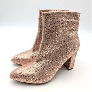 Top Moda Brazil-8 Women's Rhinestone Glitter Ankle Boots Rose Gold Size US7